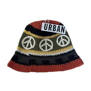 Urban Outfitters Bucket Hat Crocheted Peace Sign One Size NWT